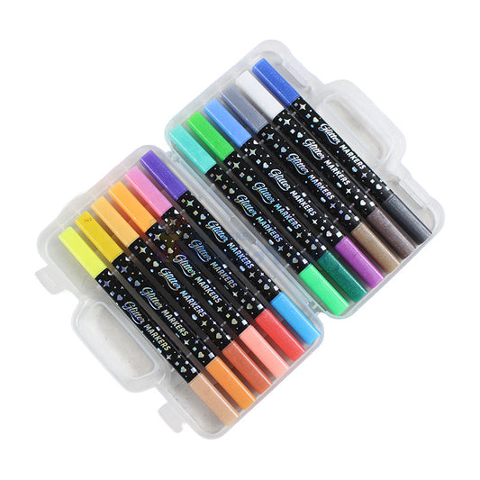 Super Shining Dual Tip Dual Color Glitter Markers 12 Pcs