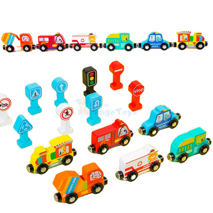 Traffic Magnetic Teaching Vehicle Wooden Train