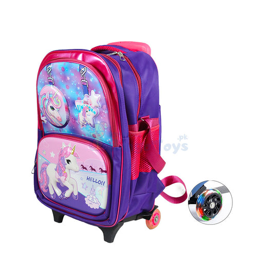 Unicorn Embossed Trolley School Bag 17″