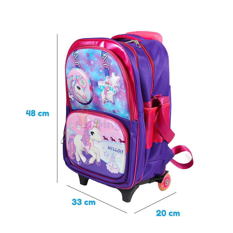 Unicorn Embossed Trolley School Bag 17″