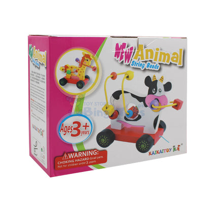 Wooden Bead Pull String Toy Car (Elephant)