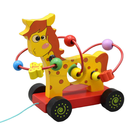 Wooden Bead Pull String Toy Car (Giraffe)