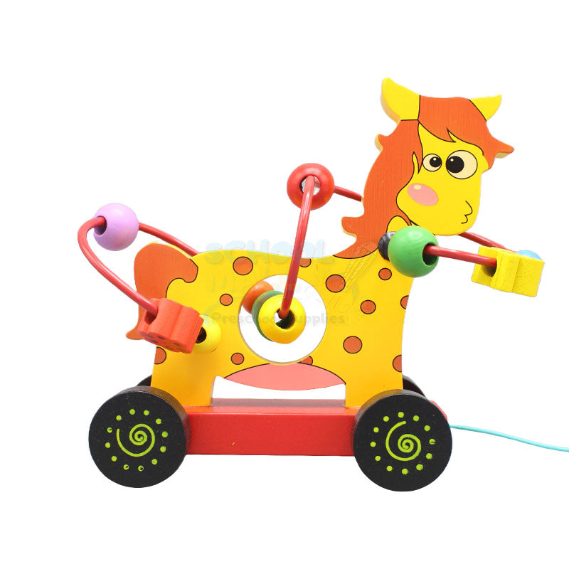 Wooden Bead Pull String Toy Car (Giraffe)