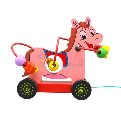 Wooden Bead Pull String Toy Car (Horse)