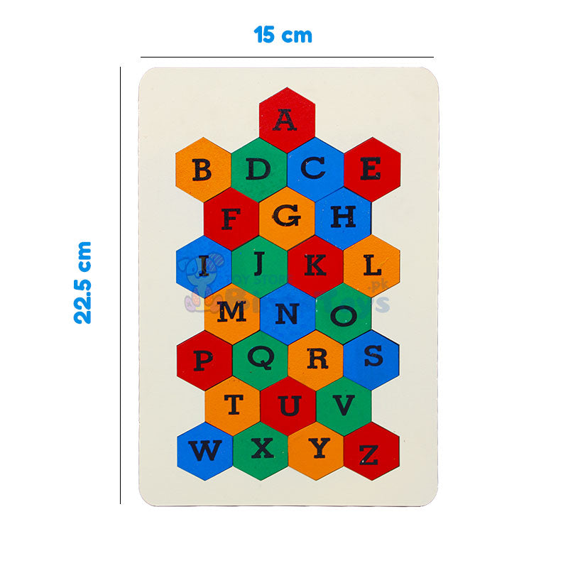 Wooden Capital Letters Hexagon Shape Puzzle Board