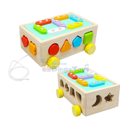 Wooden Colorful Geometric Shapes Trolly Car (0536)