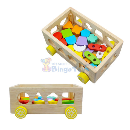 Wooden Colorful Geometric Shapes Trolly Car (0536)