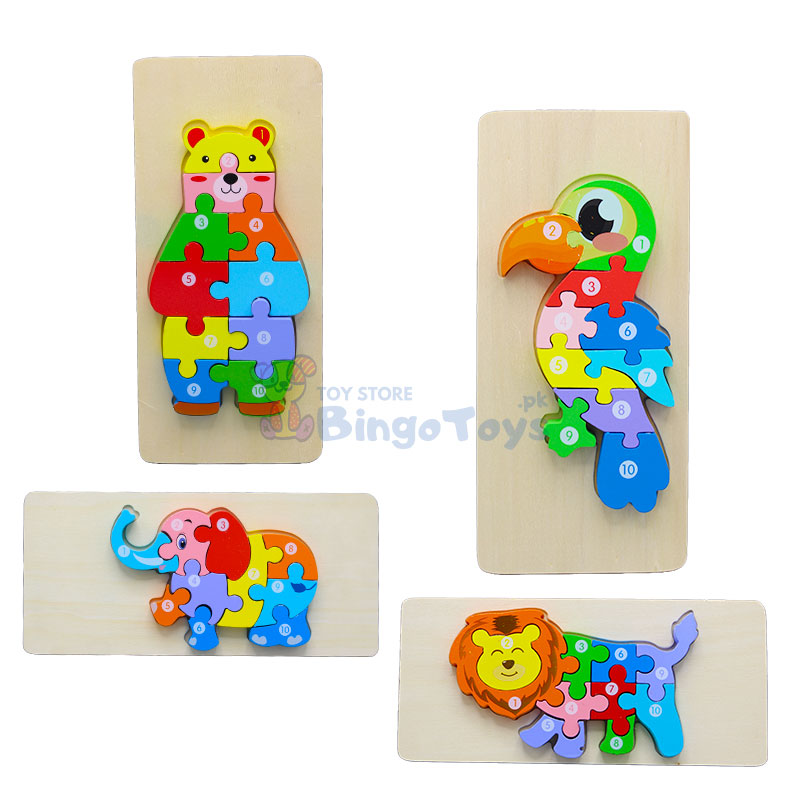 Wooden Creative 3D Animal Number Puzzle Board