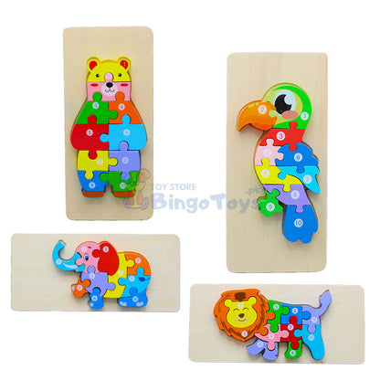 Wooden Creative 3D Animal Number Puzzle Board