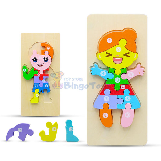 Wooden Creative 3D Cartoon Number Puzzle Board