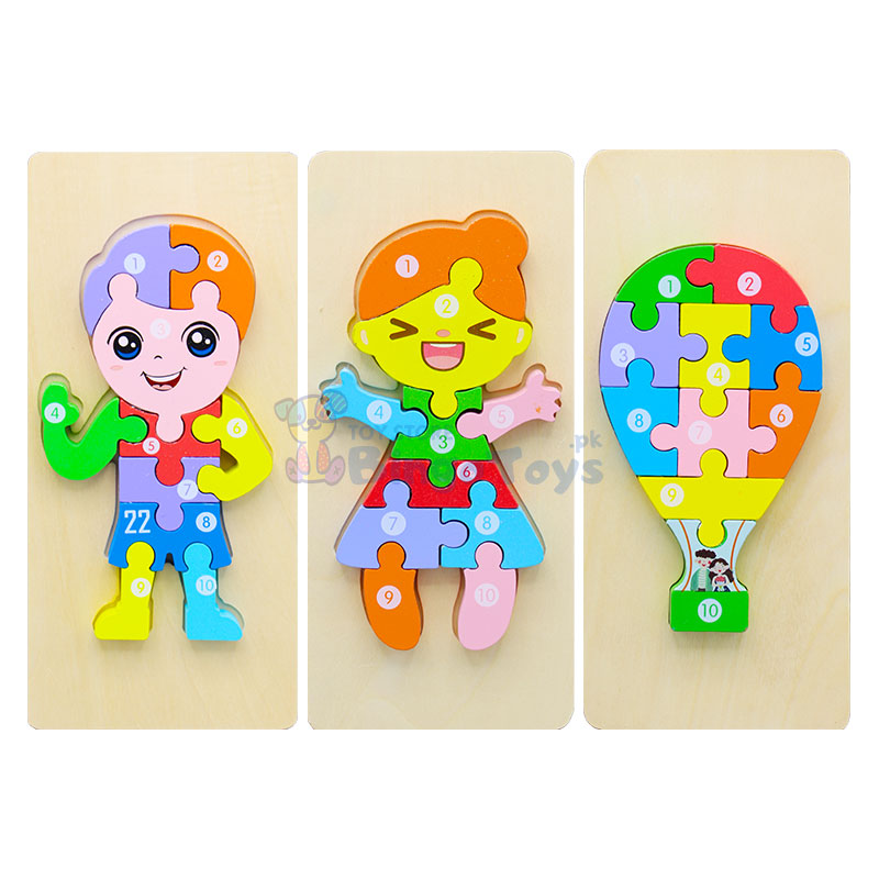 Wooden Creative 3D Cartoon Number Puzzle Board