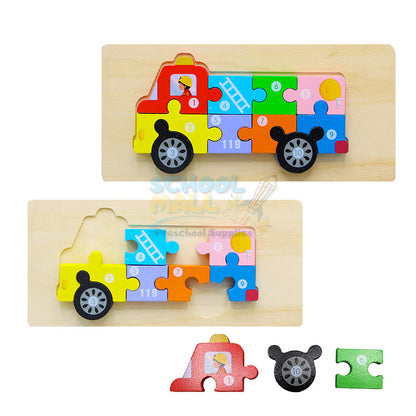 Wooden Creative 3D Vehicle Number Puzzle Board