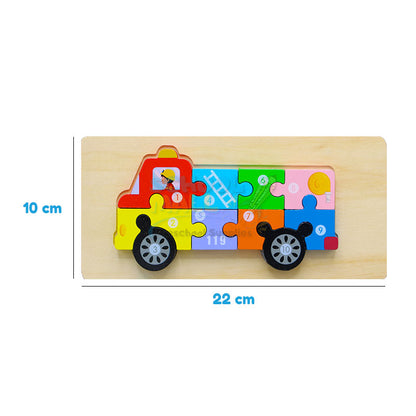 Wooden Creative 3D Vehicle Number Puzzle Board