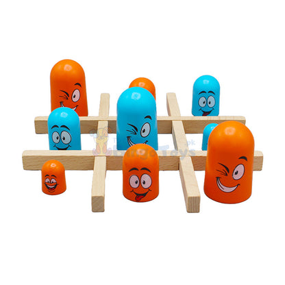 Wooden Emoji Tic Tac Toe Tache Board Game