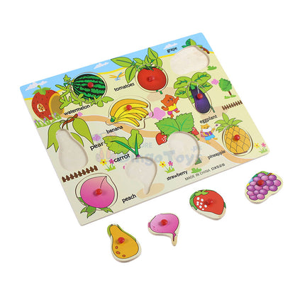 Wooden Fruits & Vegetables Peg Puzzle Board