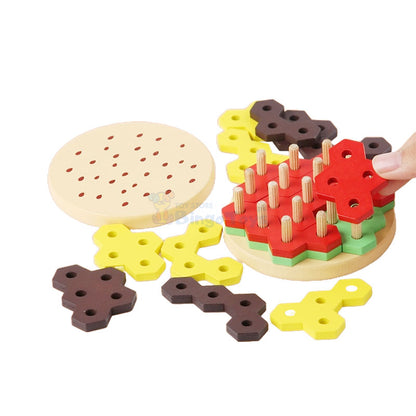 Wooden Hexagonal Shape Burger Puzzle Toy