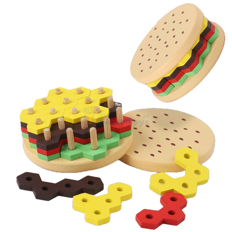 Wooden Hexagonal Shape Burger Puzzle Toy