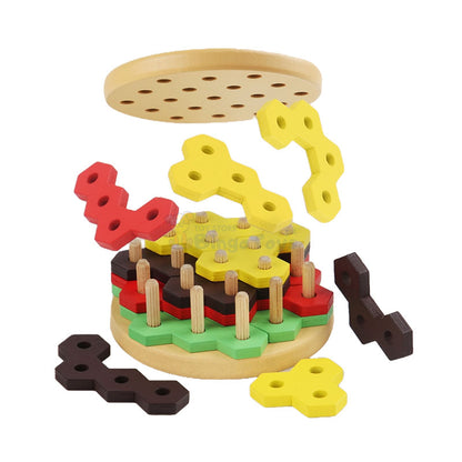 Wooden Hexagonal Shape Burger Puzzle Toy