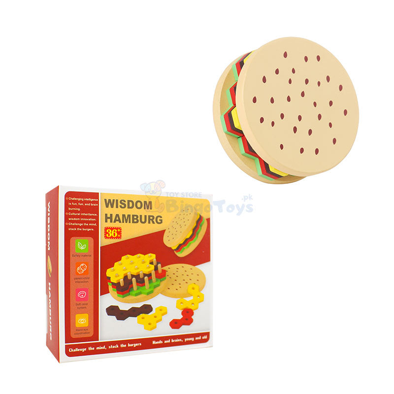 Wooden Hexagonal Shape Burger Puzzle Toy