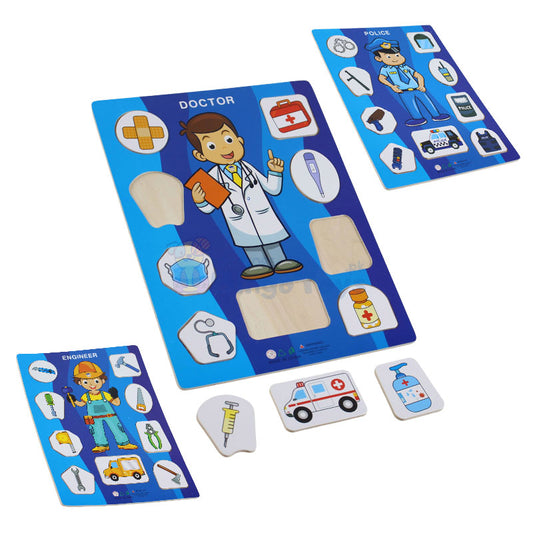 Wooden Occupation Puzzle Board for Kids