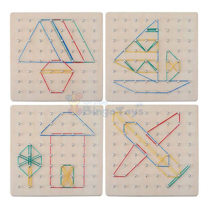 Wooden Puzzle Geoboard with Rubber Bands