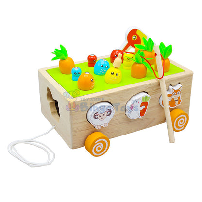 Wooden Vegetable & Animal Trailer with Magnetic Stick