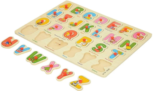 Wooden Puzzle Alphabet Capital Letter Board with pictures for kids