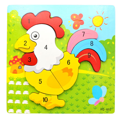 3D Wooden Animal Number 1 to 10 Puzzle Board(Cock)