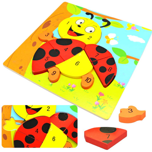 3D Wooden Animal Number 1 to 10 Puzzle Board (Lady Bird)