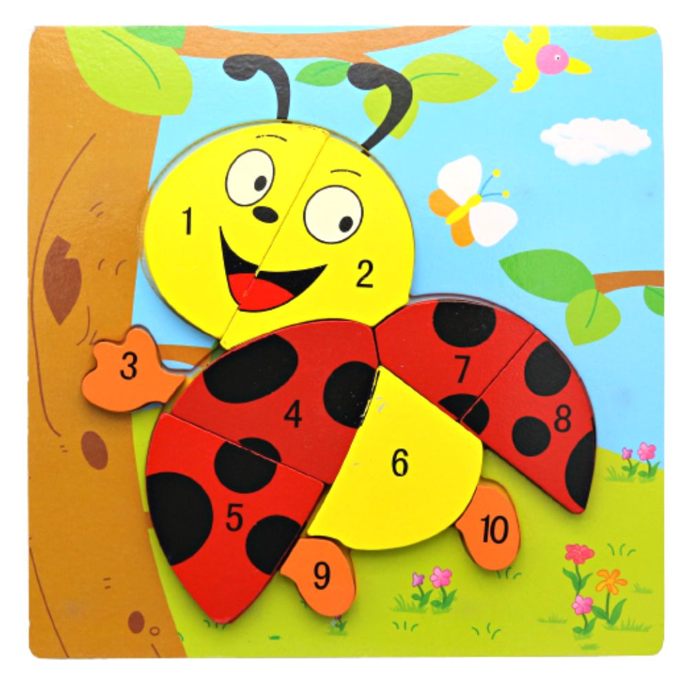3D Wooden Animal Number 1 to 10 Puzzle Board (Lady Bird)